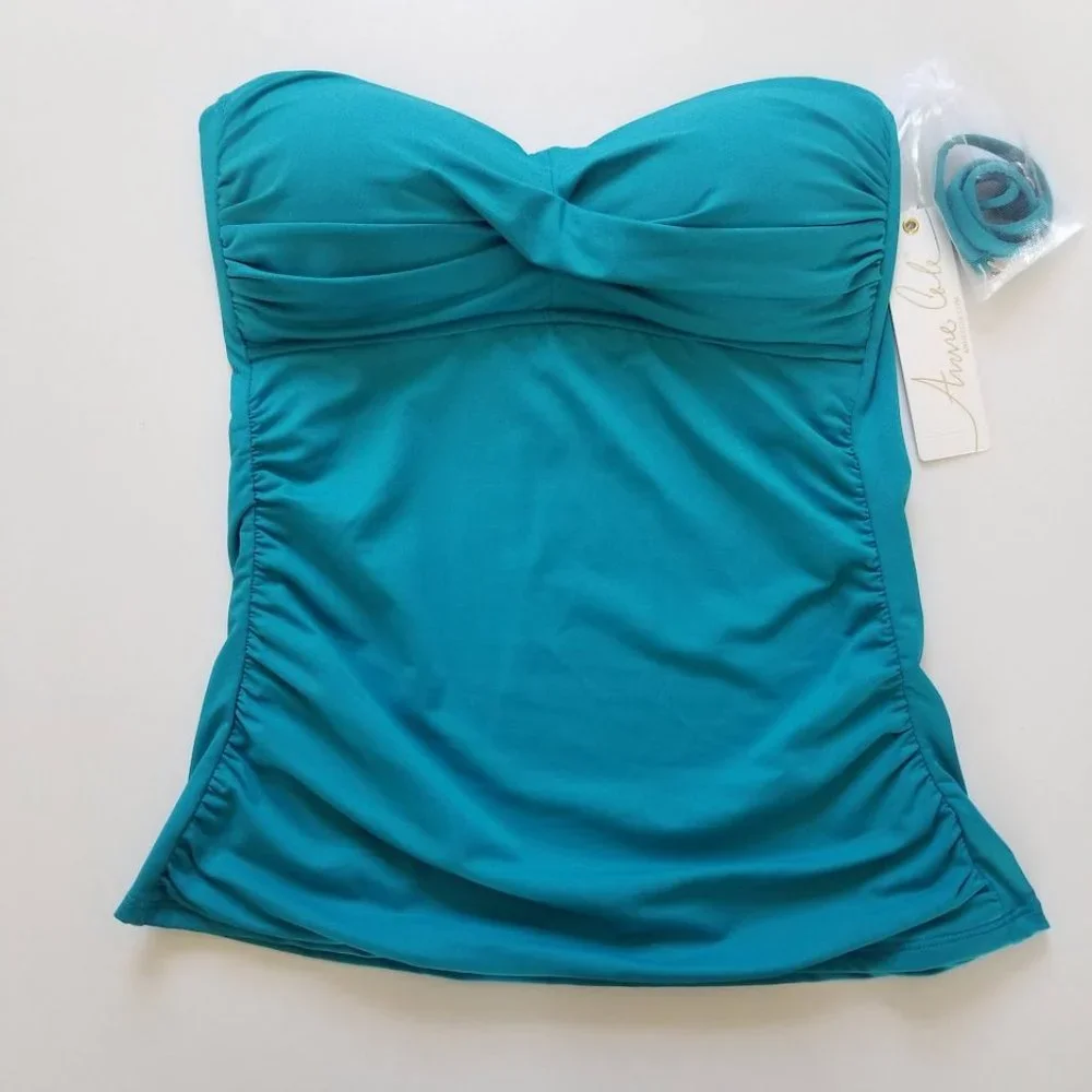 Anne Cole Signature Twist Front Shirred Bandeukini Swim Top Size Small - Picture 5 of 9
